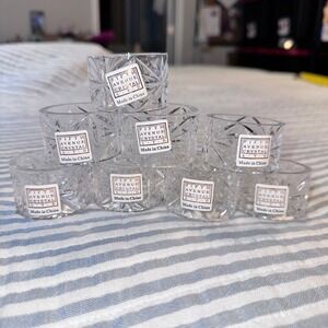 Fifth Avenue Crystal Ltd Starburst Cut‎ Glass Napkin Rings Set of 8 Clear Round